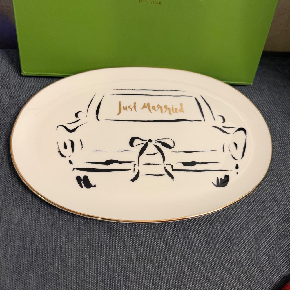 Kate Spade New York Bridal Party Just Married Oblong Tray Lenox 875110 Gold Rim